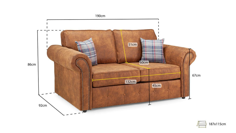 Oakland Tan Faux Leather 2 Seater Sofabed