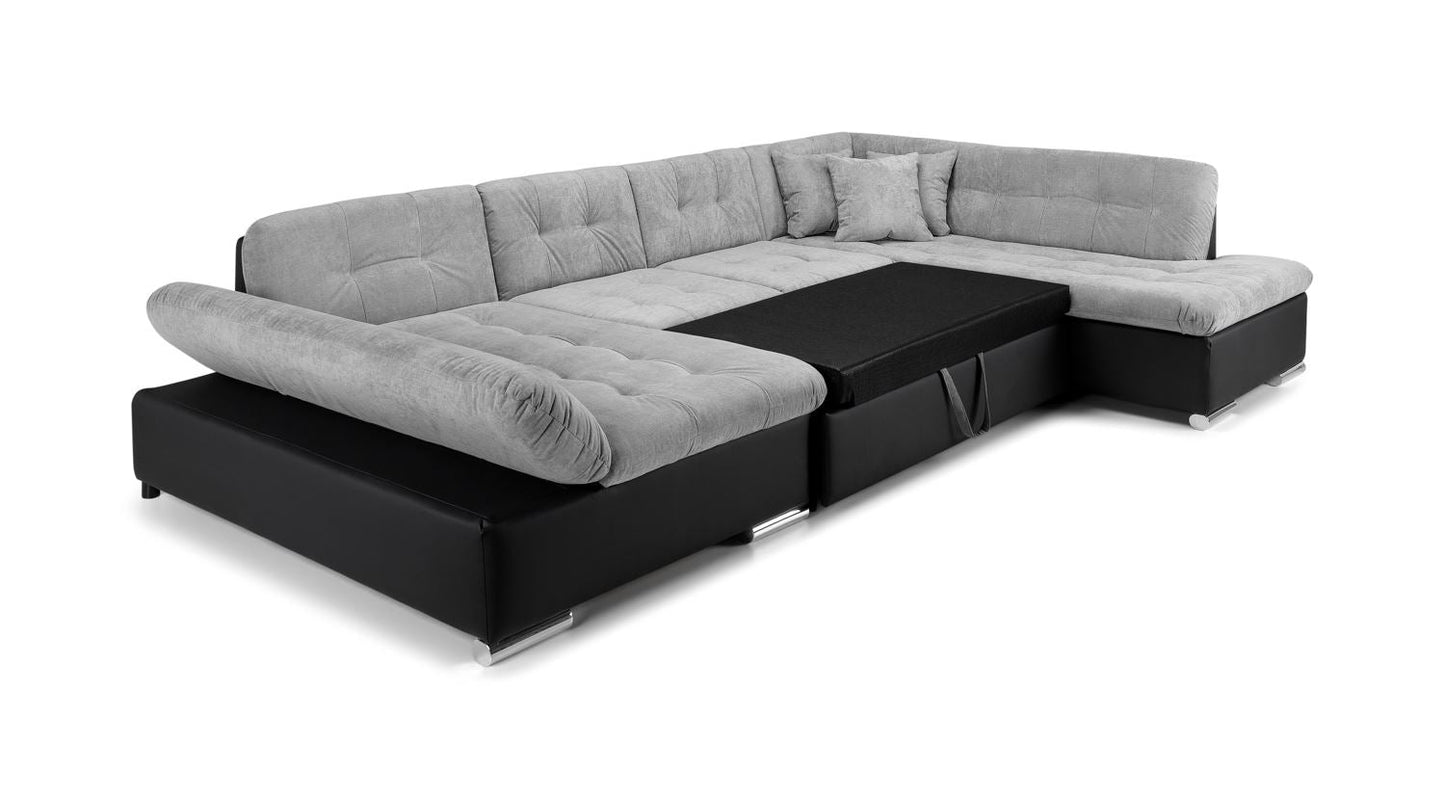 Bergen Black/Grey Right Hand Facing U Shape Corner Sofabed