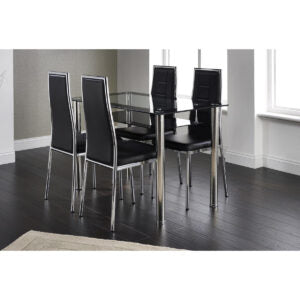 Andora Dining set with 4 Chairs.Chrome and Black