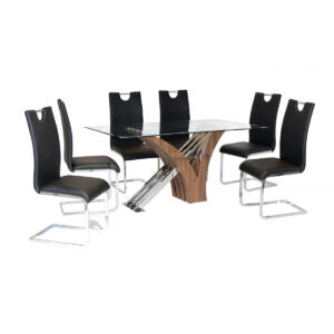 Caspian glass dining table walnut with 6 chairs .