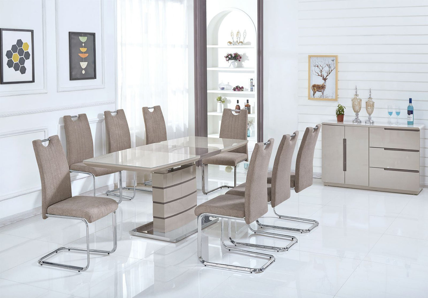 Knightsbridge small glass top table with 4 chairs in Cappuccino