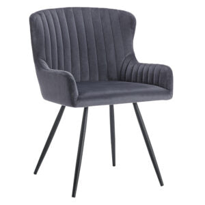 Medway Set Of 2 Grey Velvet Dining Chair With Black Metal leg