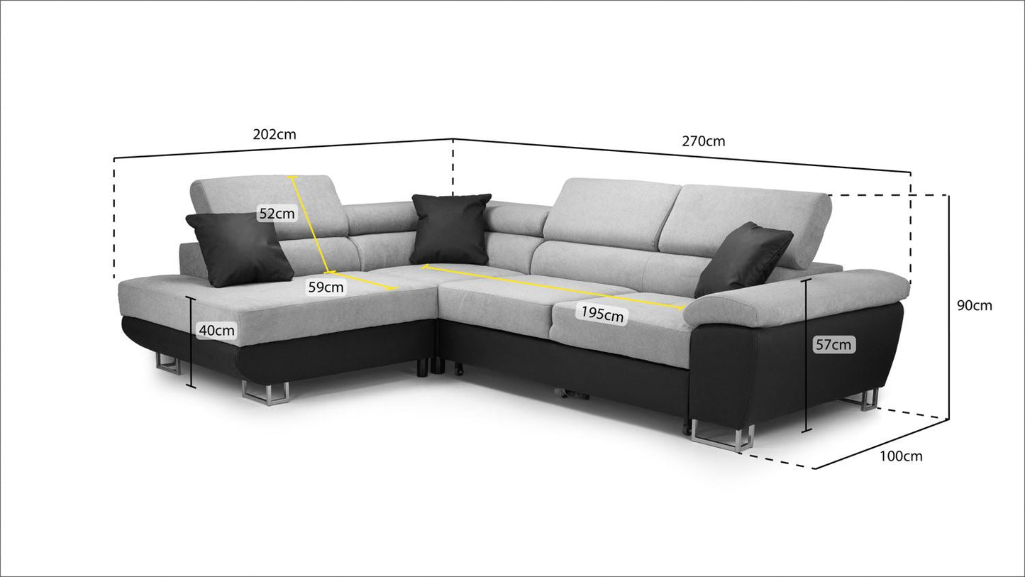 Anton Black/Grey Left Hand Corner Sofabed